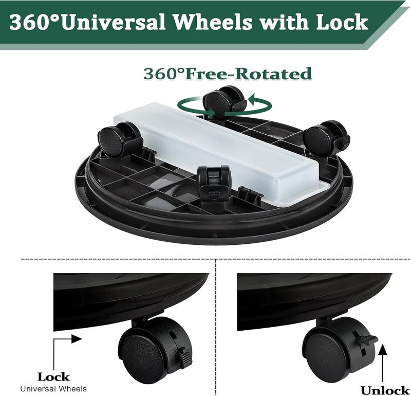 Looca Plant Caddy with Wheels and Drainage Tray, 13”Rolling Plant Stand Flower Pot Mover, Planter Caddies Round Plant Dolly for Heavy Duty Planter, 3 Pack, Bearing 120 lbs (Black) - Image 4
